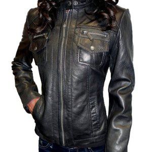Michael Kors Black Leather Motorcycle Jacket-Large